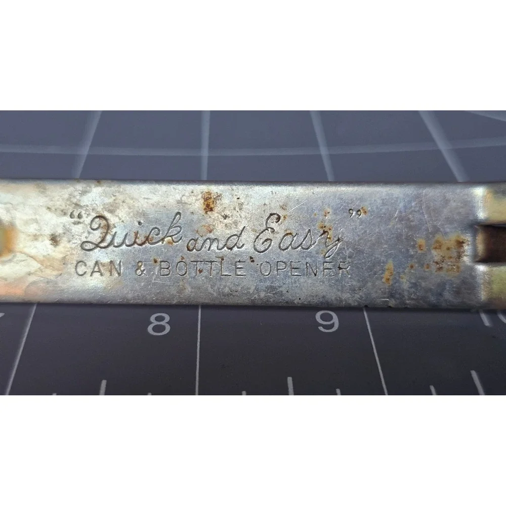 Vintage Quick and Easy Can and Bottle Opener Metal Church Key Multi Tool 4 Inch